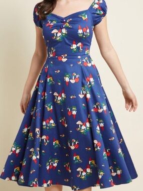 Collectif Dolores Navy Blue Gnome Print Dress